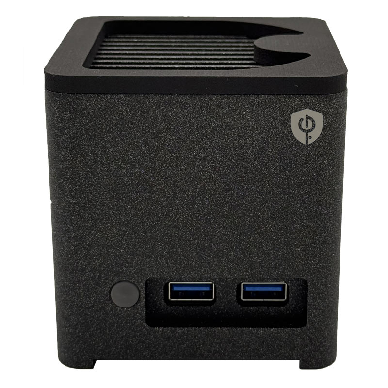 Face avant du KUBB Mini Fanless intégrant PassCypher NFC HSM et PassCypher HSM PGP, conçu par Freemindtronic Andorra.