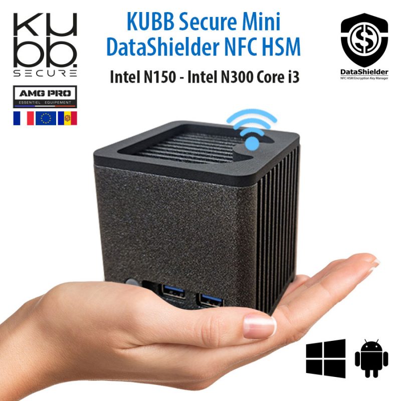 Mini PC KUBB Secure Mini DataShielder NFC HSM compact, dans la main