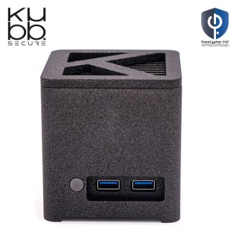 KUBB Secure Mini Fanless Graphite - Vue avant avec ports USB et PassCypher HSM PGP