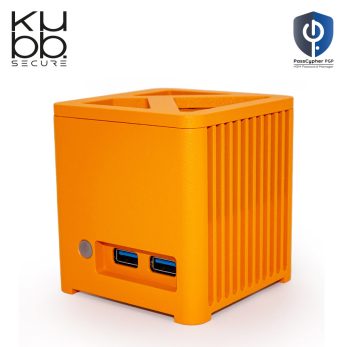 kubb secure mini fanless orange - vue 3/4 avant - pc sécurisé avec passcypher hsm pgp