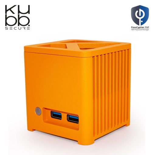 kubb secure mini fanless orange - vue 3/4 avant - pc sécurisé avec passcypher hsm pgp
