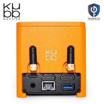 kubb secure mini fanless orange - vue arrière - connectique et sécurité avec passcypher hsm pgp