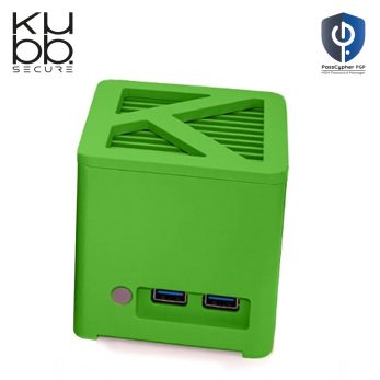 KUBB Secure Mini Fanless vert pomme avec PassCypher HSM PGP - Vue inclinée avant