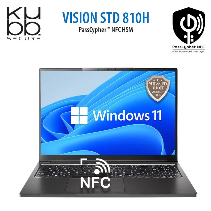 Vision Secure Laptop avec module NFC HSM PassCypher intégré sous le pavé tactile