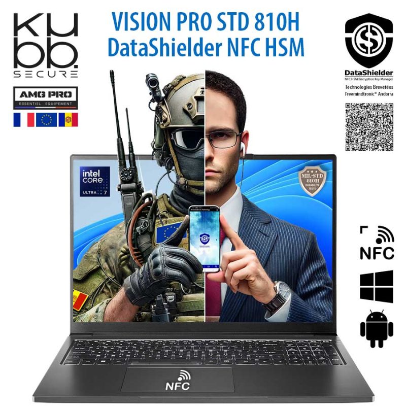 Ordinateur portable VISION PRO STD 810H avec DataShielder NFC HSM, QR code vers fiche technique intégrée