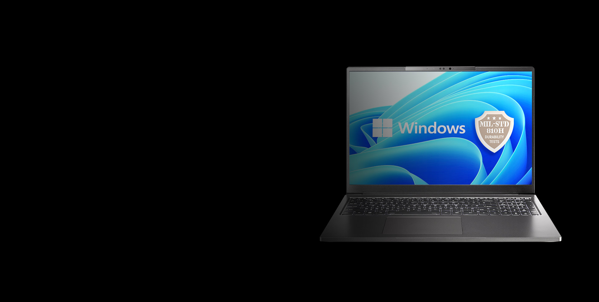 VISION Secure Laptop ouvert de face – Windows 11 – Certification MIL-STD 810H